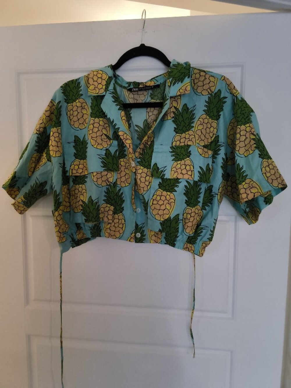 ZARA Pineapple Print Crop Shirt 🍍 Tropical Vibe | XS | 100% Cotton
